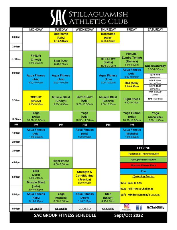 Class Schedule - Stillaguamish Athletic Club I GYM I Personal Training ...